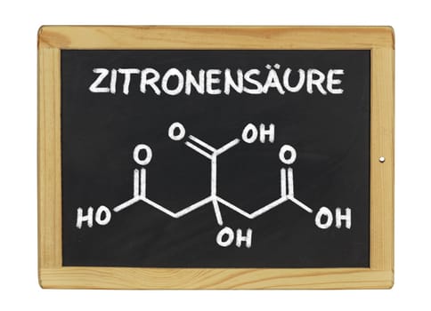 chemical structural formula of citric acid on a slate