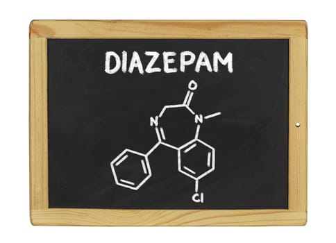 chemical structural formula of diazepam on a slate