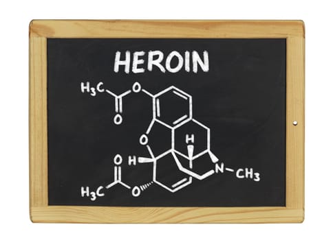 chemical structural formula of heroin on a slate