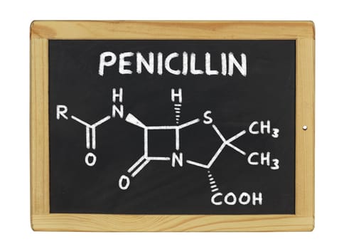 chemical structural formula of penicillin on a slate