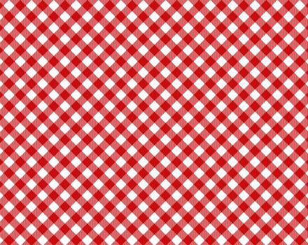 Checkered tablecloth with diagonal pattern in white and red