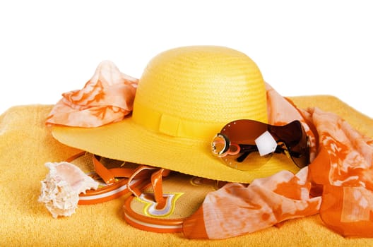 Beach items isolated on white background conceptual image of summertime vacation