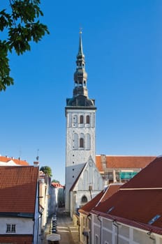 View  on church Niguliste and street in Tallinn