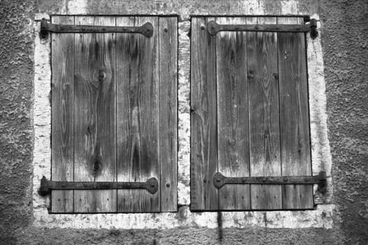 Old window shutters, a black and white photo