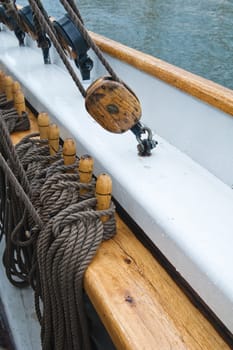 Pulley attached to the ship's deck, against sea water