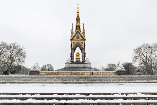Albert Memorial in covered in snow after three days of blizzards.