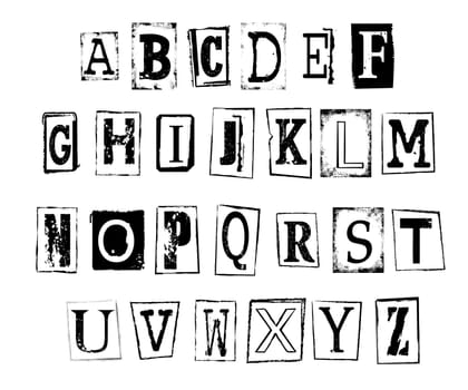 illustration of grunge alphabet - letters - type
