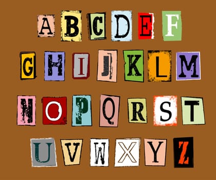 illustration of grunge alphabet - letters - type