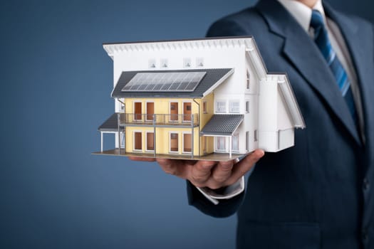 Real estate agent offer house represented by model.