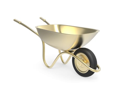 Luxury concept, golden wheelbarrow on white background