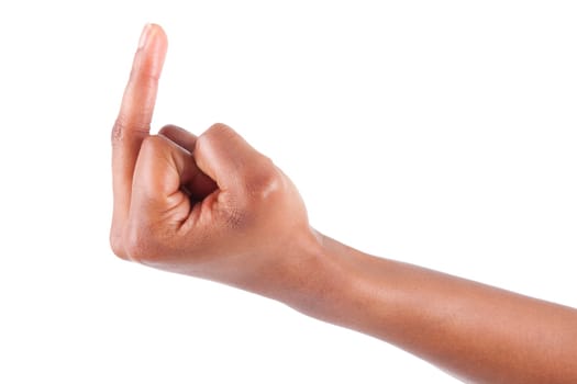 African American hand showing the middle finger,isolated on white background