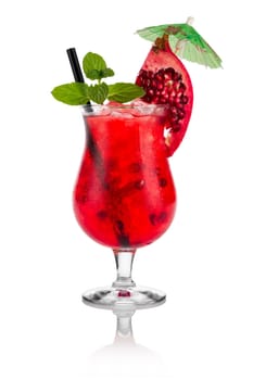 Pomegranate cocktail on white background