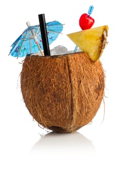Coconut cocktail on white background