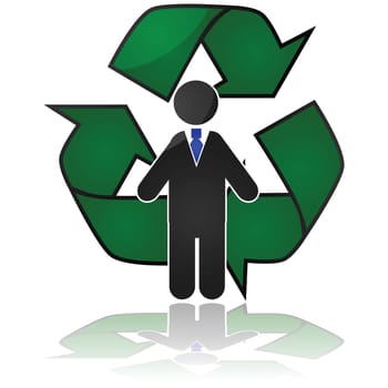 Concept illustration showing a businessman in front of a recycling sign, showing a need to recycle his knowledge to remain competitive