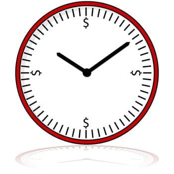 Cartoon illustration showing a clock display with dollar signs placed around the dial