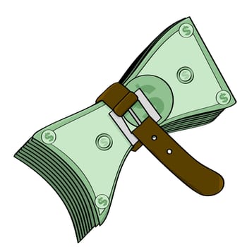 Concept illustration showing a belt tightened around some cash