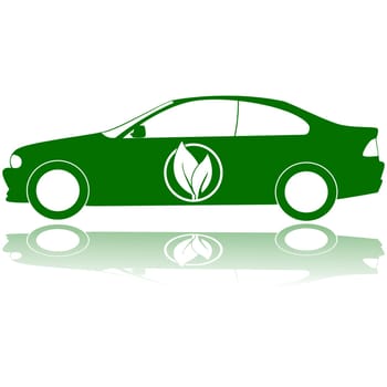 Concept illustration showing a green car with a couple of leafs on its door
