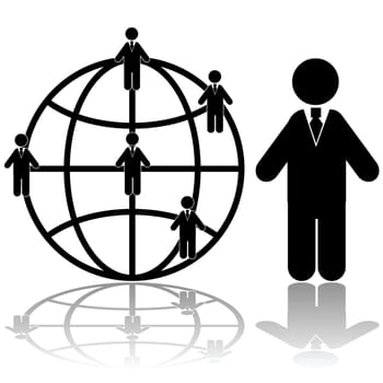 Concept illustration showing a businessman with connections around the globe
