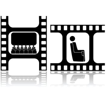 Two icons showing people watching movies inside a film strip