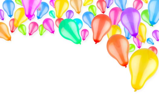 Many colorful balloons rise upwards