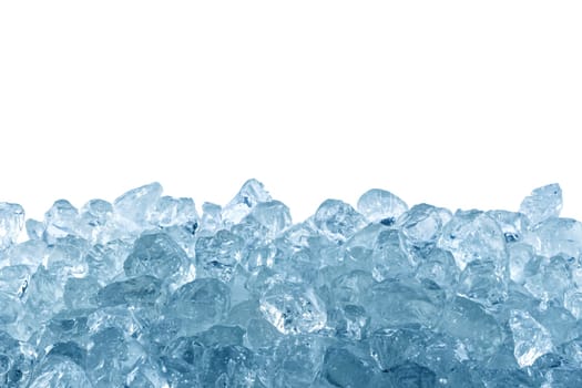 Crushed ice in front of a white background