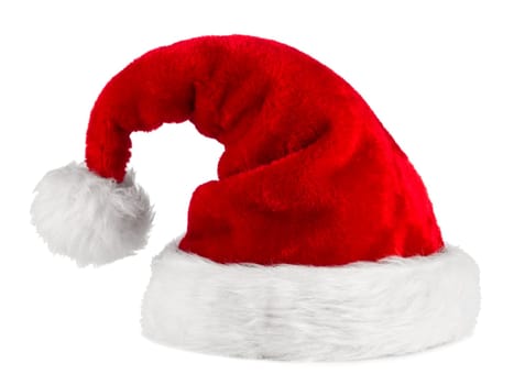 Santa hat in front of white background