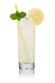 long drink vodka lemon on white background