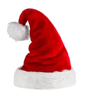 Santa hat in front of white background