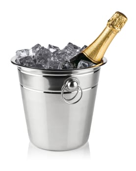 Bottle of champagne in the cooler.