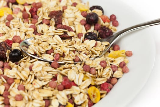healthy breakfast,muesli with fiber and dried fruits