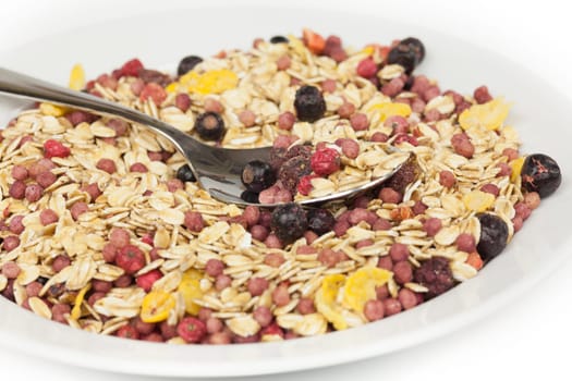 healthy breakfast,muesli with fiber and dried fruits