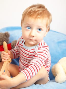 Studio portrait of a one year old baby boy.