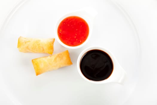 Freshly prepared asian spring rolls appetizer.