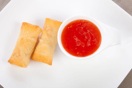 Freshly prepared asian spring rolls appetizer.