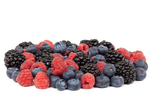Raspberry,blackberry,blueberry,various berries on white background