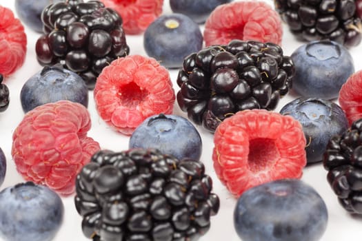 Raspberry,blackberry,blueberry,various berries on white background
