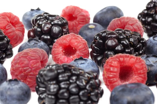 Raspberry,blackberry,blueberry,various berries on white background