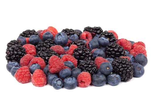 Raspberry,blackberry,blueberry,various berries on white background