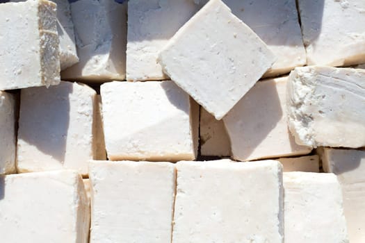 traditionally manufactured soap win white cubes pattern texture