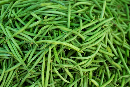 green beans in Market vegetables food textures pattern in Mediterranean