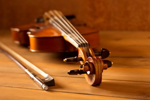 Classic music violin vintage in wooden golden background