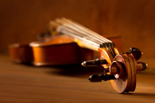 Classic music violin vintage in wooden golden background