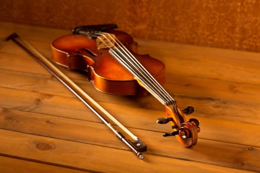 Classic music violin vintage in wooden golden background