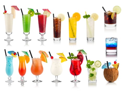 Cocktail and long drink set on white background
