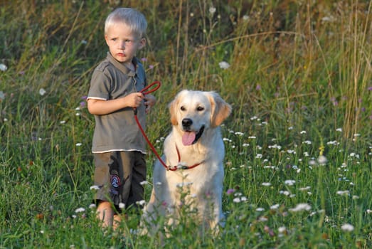 Boy and Golden Retriever