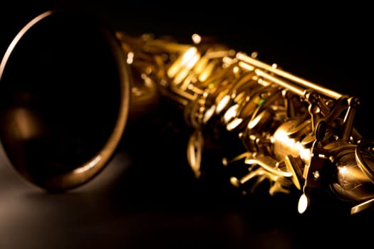Tenor sax golden saxophone macro with selective focus on black
