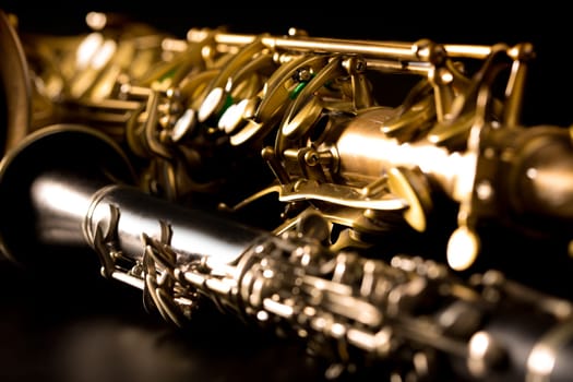Classic music Sax tenor saxophone and clarinet in black background