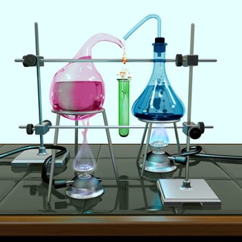 Illustration of a chemistry experiment with impossible equipment