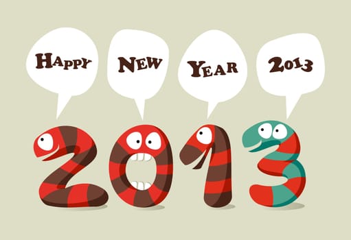 Happy New 2013 year cartoon greeting card. Vector illustration layered for easy manipulation and custom coloring.