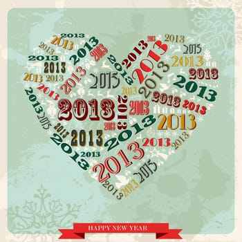 Vintage Happy New year 2013 concept numbers in love heart. Vector illustration layered for easy manipulation and custom coloring.